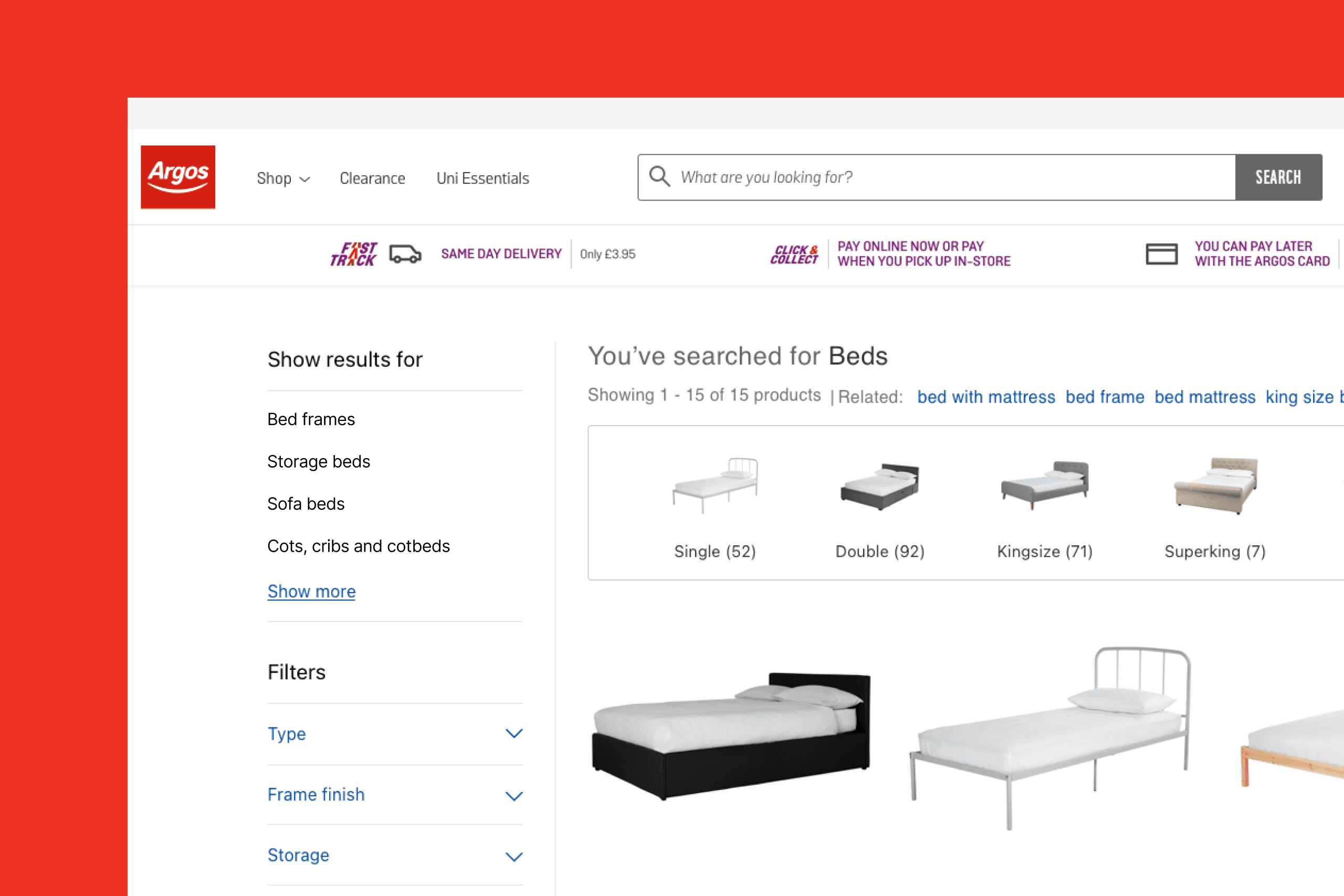 Argos website showcasing bedding products