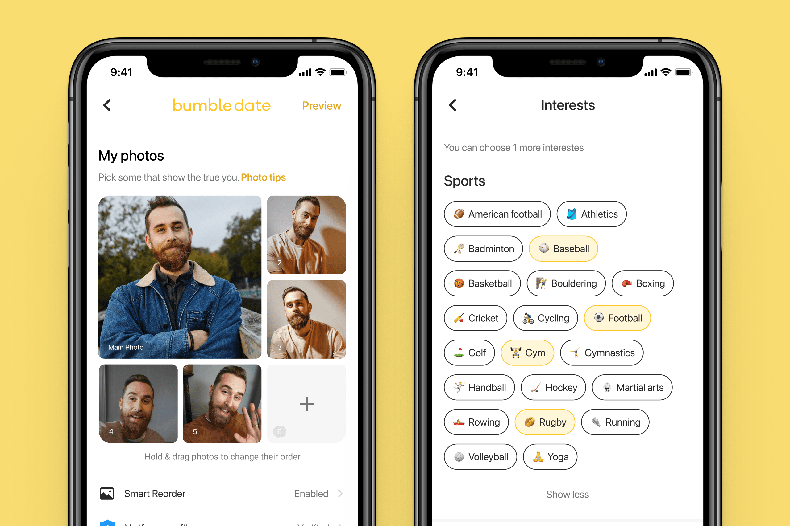 Bumble app profile editing experience